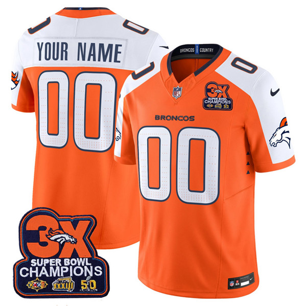 Men's Denver Broncos ACTIVE PLAYER Custom Orange 2024 F.U.S.E. 3-Time Champions Patch Alternate Vapor Limited Stitched Football Jersey Men's Denver Broncos ACTIVE PLAYER Custom Orange 2024 F.U.S.E. 3-Time Champions Patch Alternate Vapor Limited Stitched Football Jersey